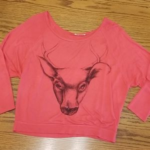 Wide Shoulder 3/4 Sleeve Deer Top